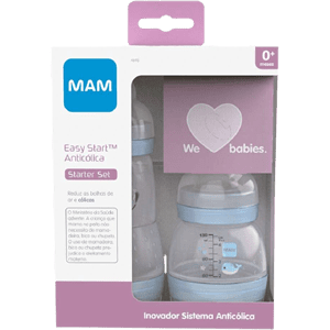 Kit de mamadeiras Easy Starter set – Azul (O Starter Set é recomendado a partir de 0 meses de idade). Auto esterilizável em 3 minutos, MAM, Azul Oceano